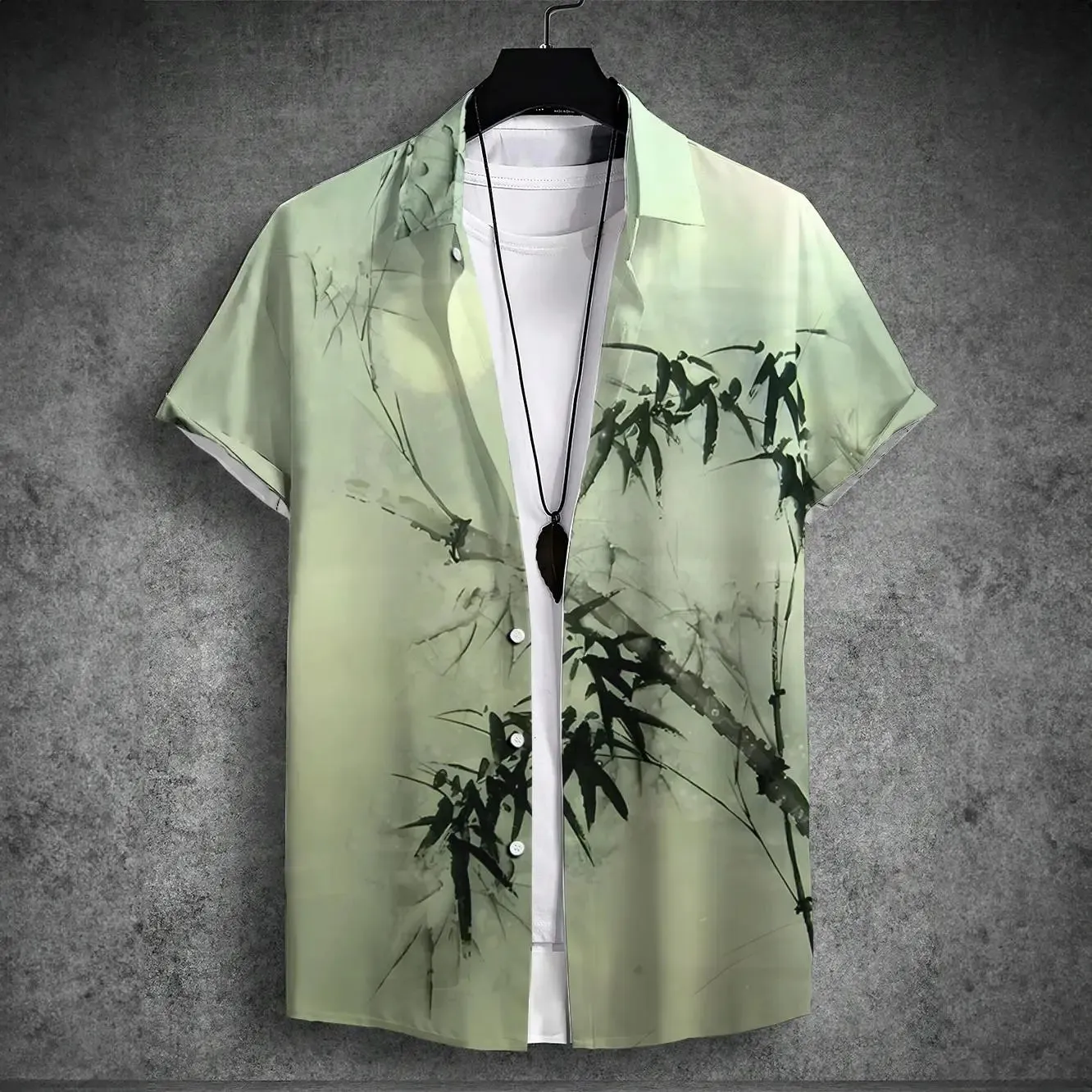 2024 new men's short-sleeved shirt Chinese style printed men's Hawaiian lapel top large size casual and comfortable men's shirt