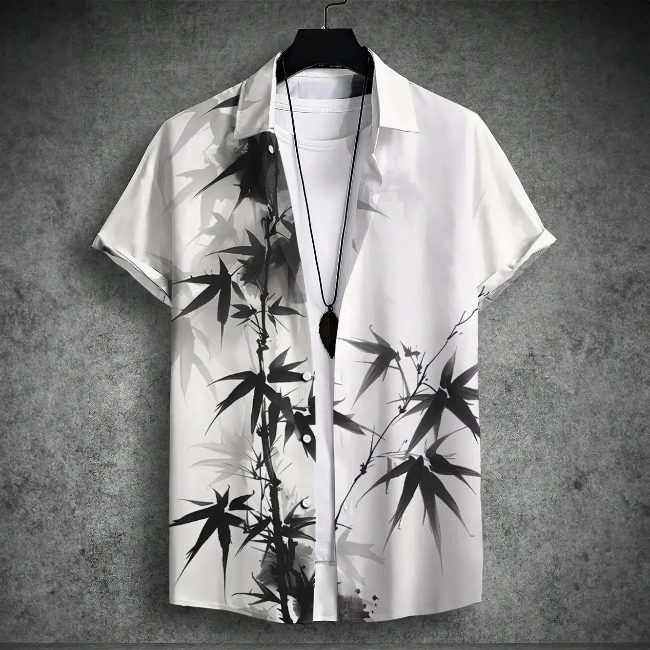 2024 new men's short-sleeved shirt Chinese style printed men's Hawaiian lapel top large size casual and comfortable men's shirt