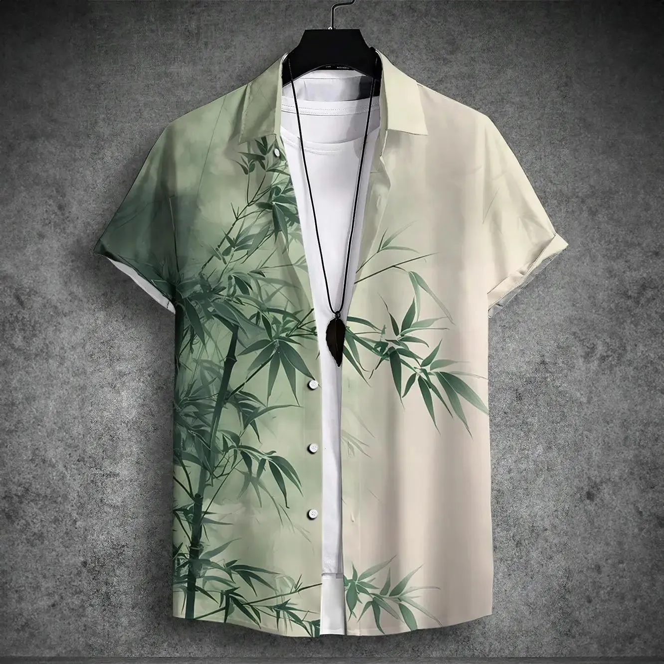 2024 new men's short-sleeved shirt Chinese style printed men's Hawaiian lapel top large size casual and comfortable men's shirt