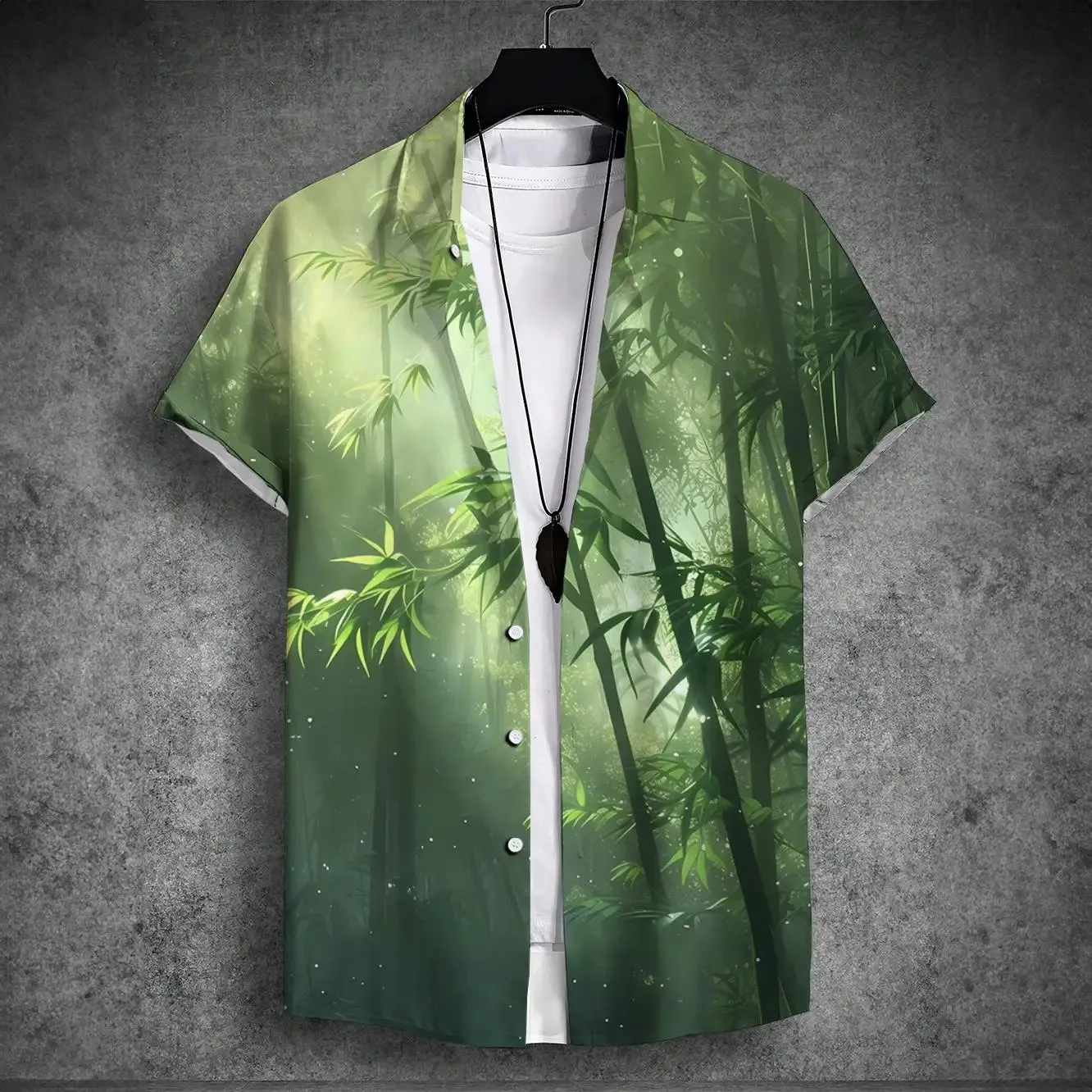 2024 new men's short-sleeved shirt Chinese style printed men's Hawaiian lapel top large size casual and comfortable men's shirt