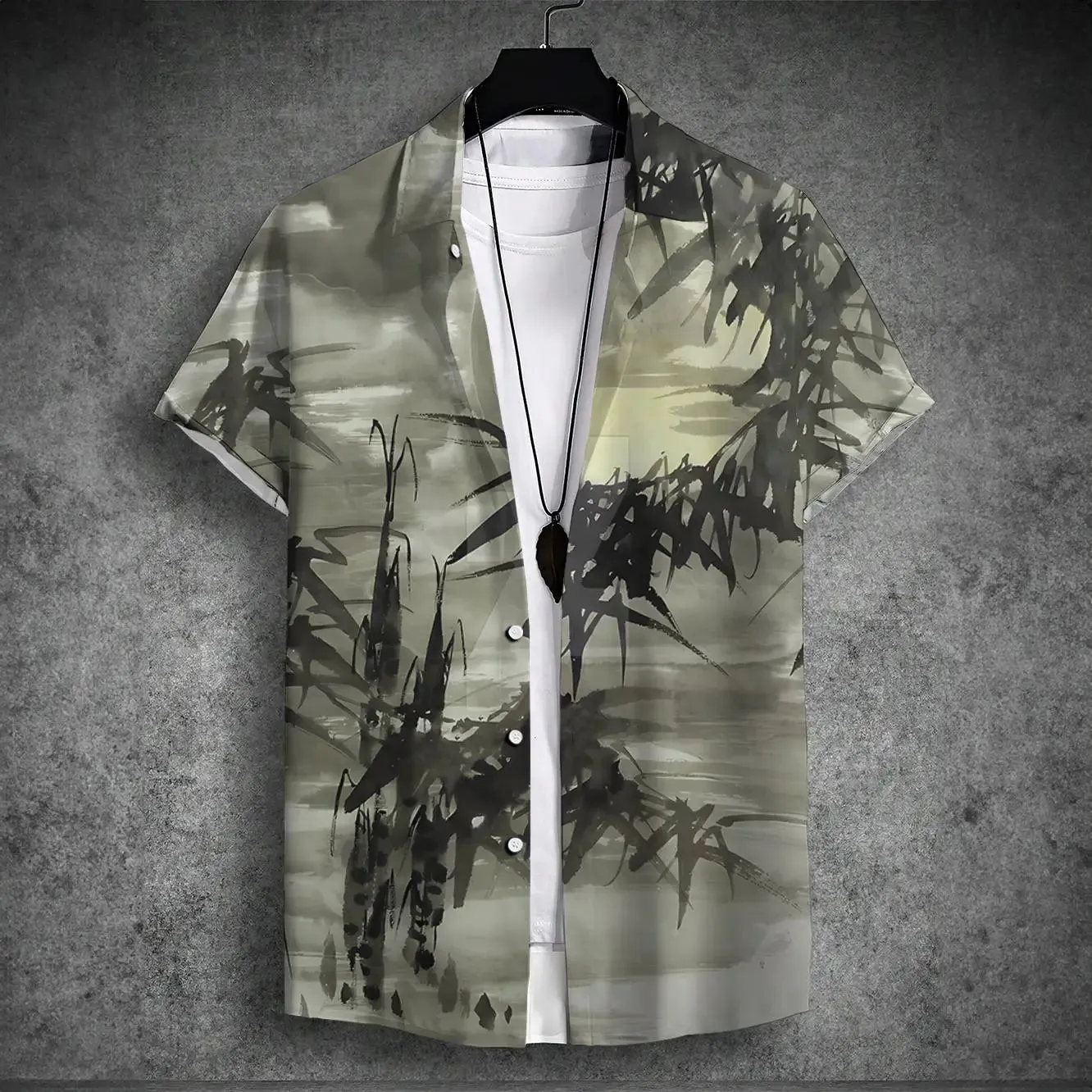 2024 new men's short-sleeved shirt Chinese style printed men's Hawaiian lapel top large size casual and comfortable men's shirt