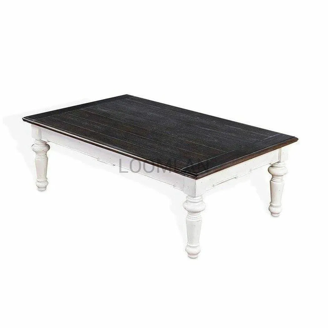 52" Rectangular White and Black Wood Cocktail Coffee Table