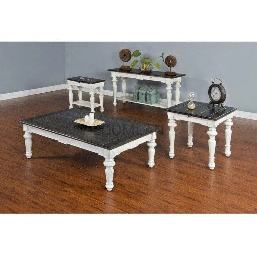 52" Rectangular White and Black Wood Cocktail Coffee Table