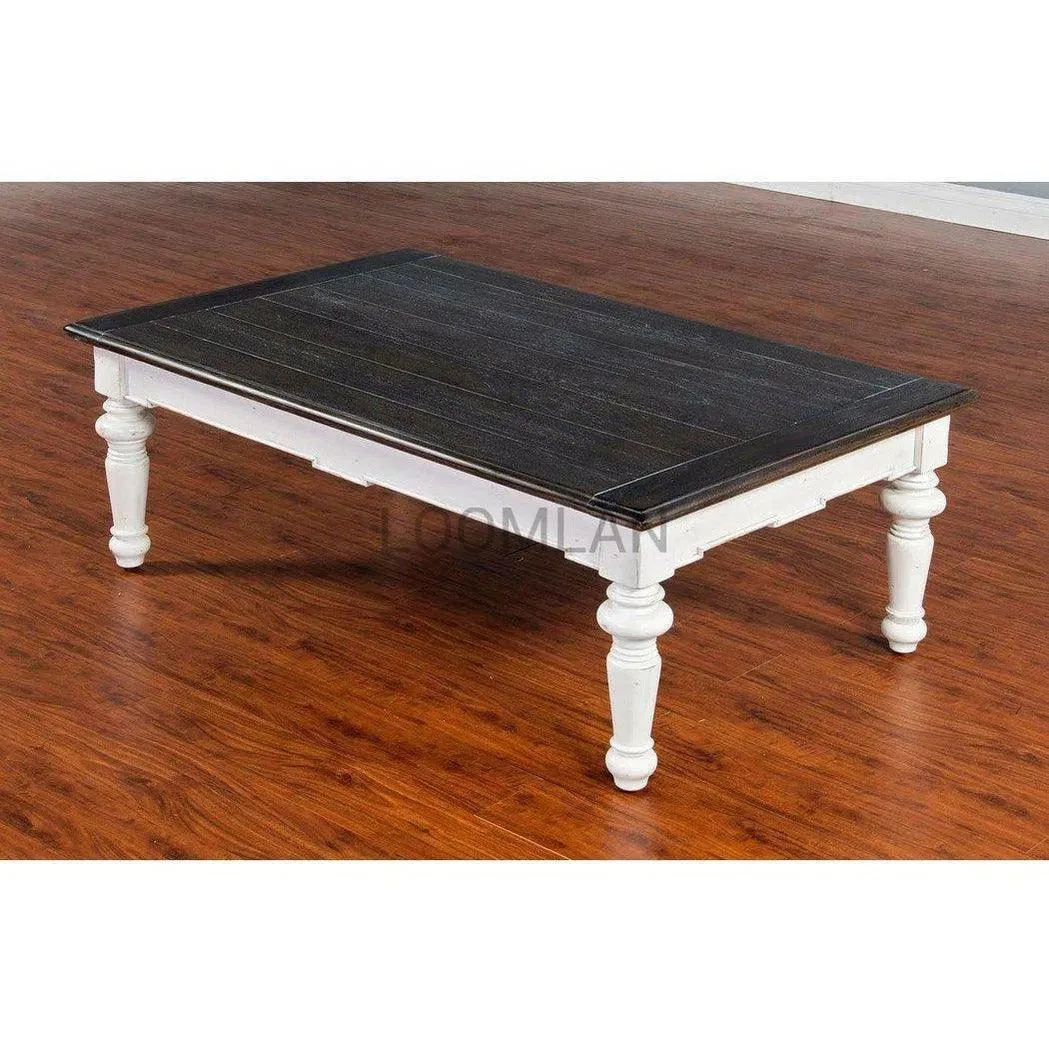 52" Rectangular White and Black Wood Cocktail Coffee Table