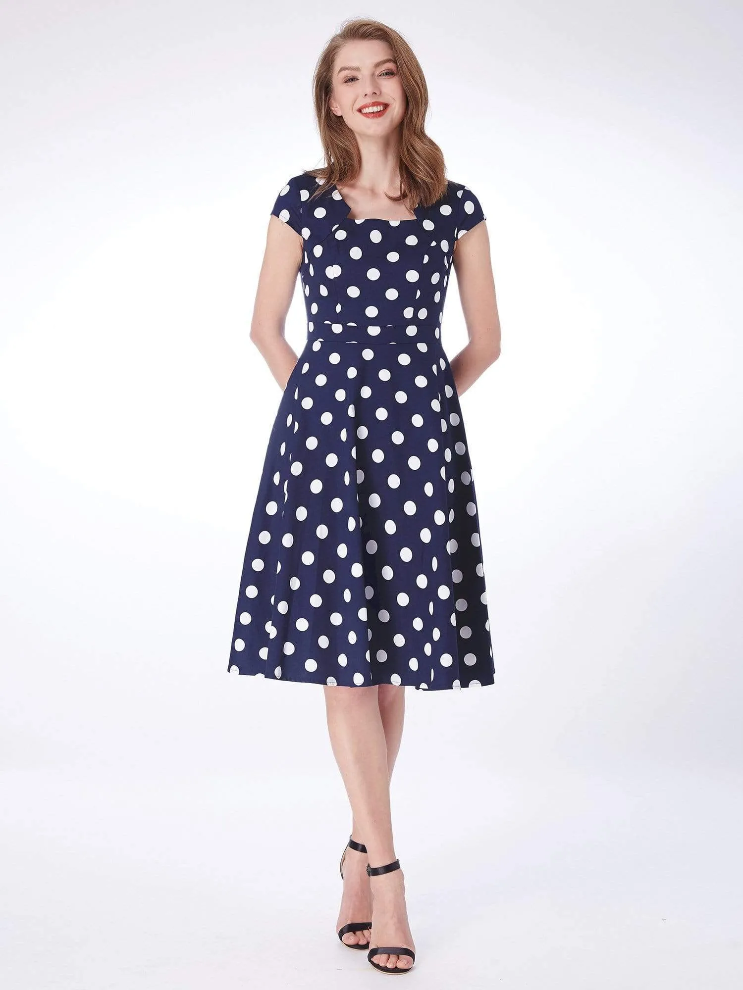 Alisa Pan Polka Dot Cap Sleeve Retro Dress