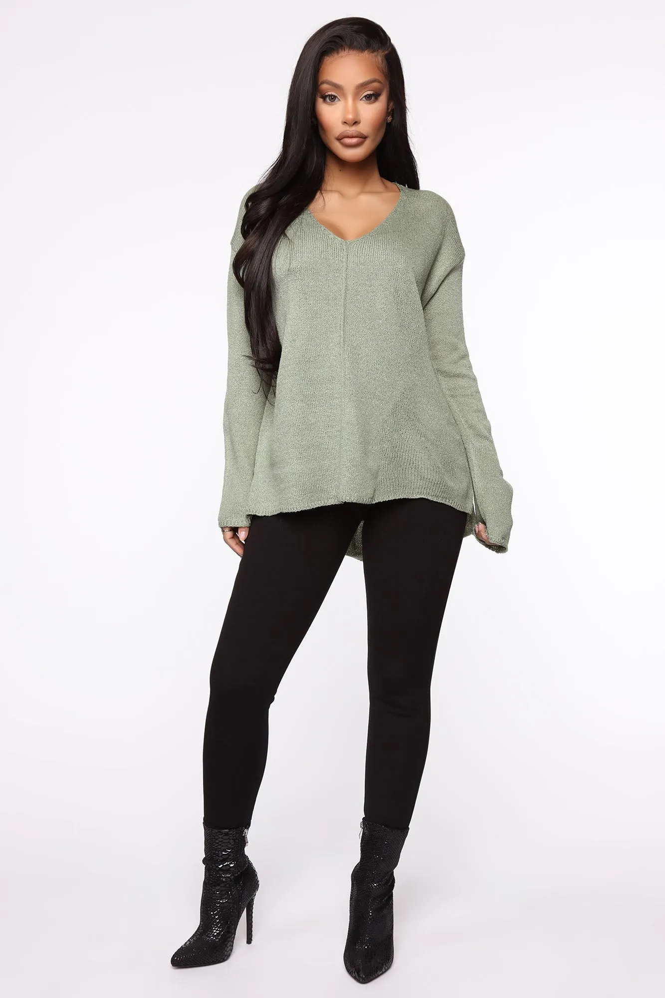 All Up In Knit Sweater - Sage