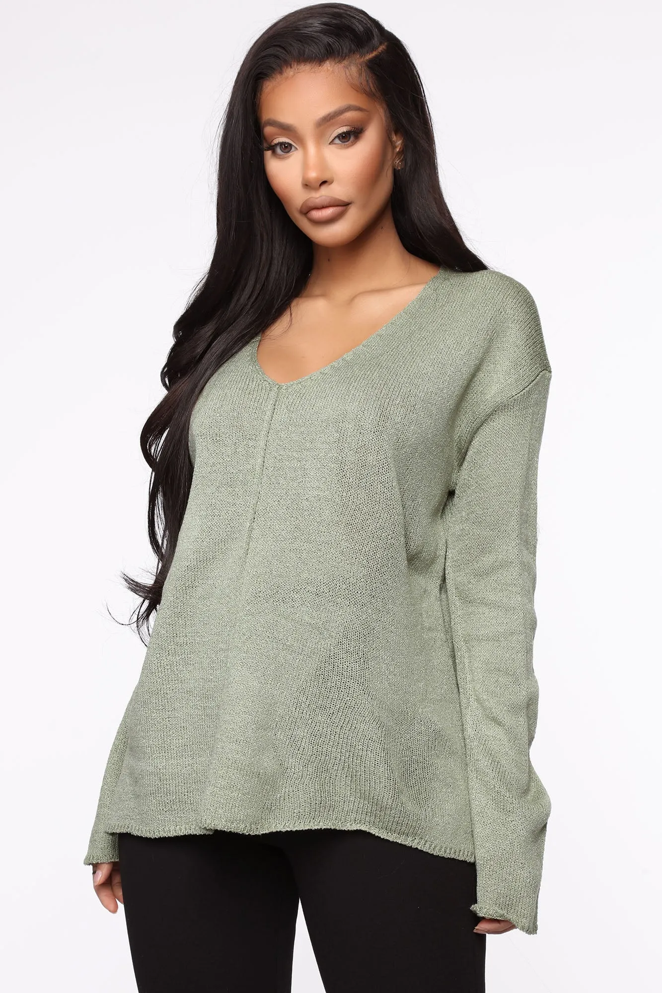 All Up In Knit Sweater - Sage