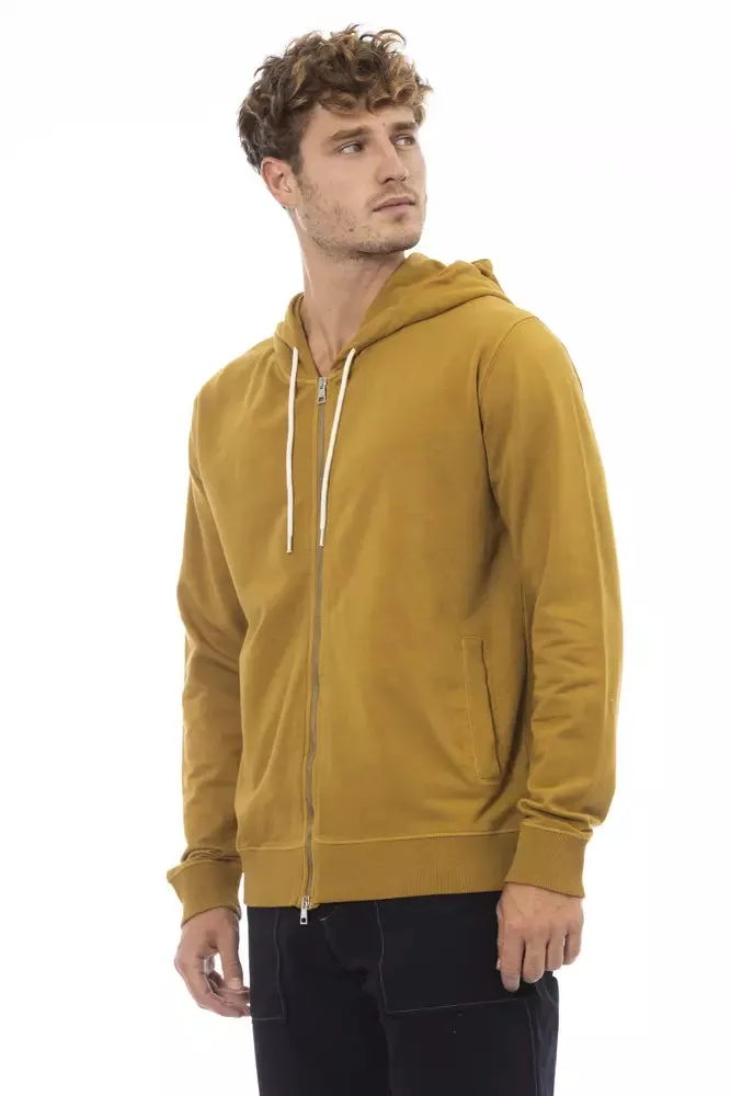 Alpha Studio Cotton Hooded Zip Sweatshirt in Brown