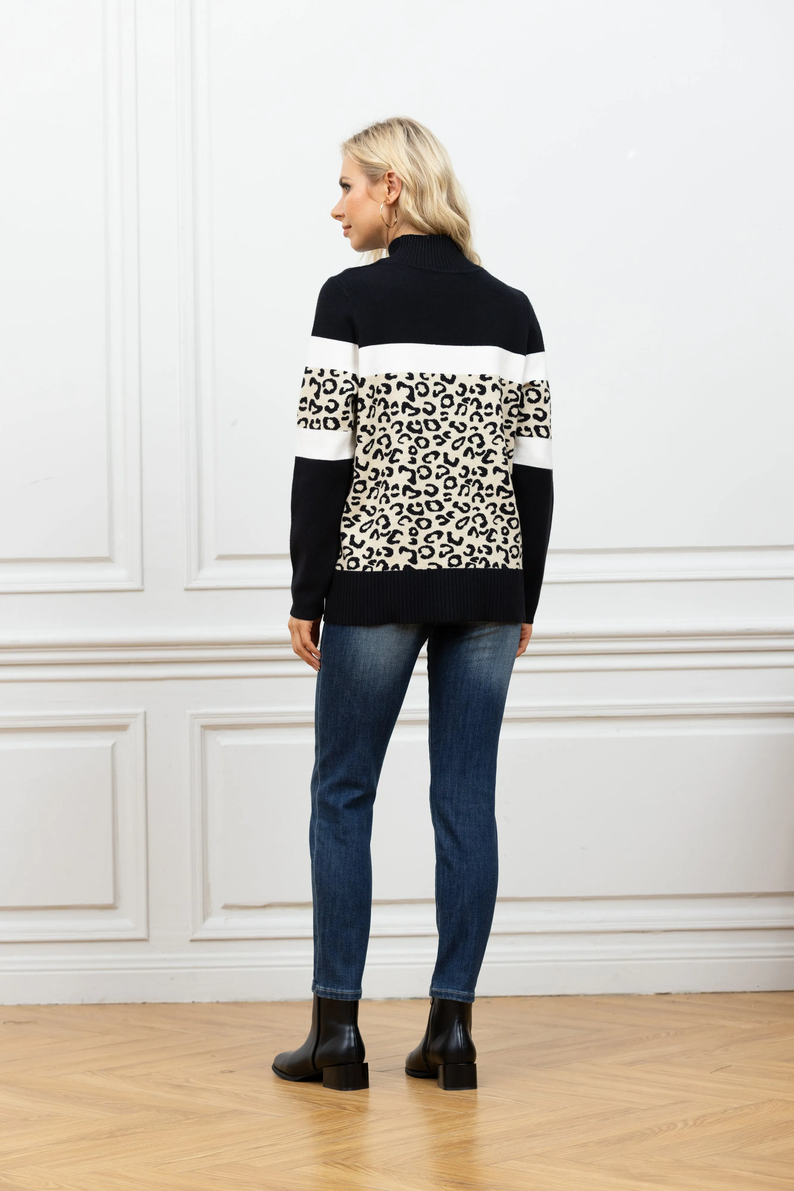 Animal Print Mock Neck Sweater