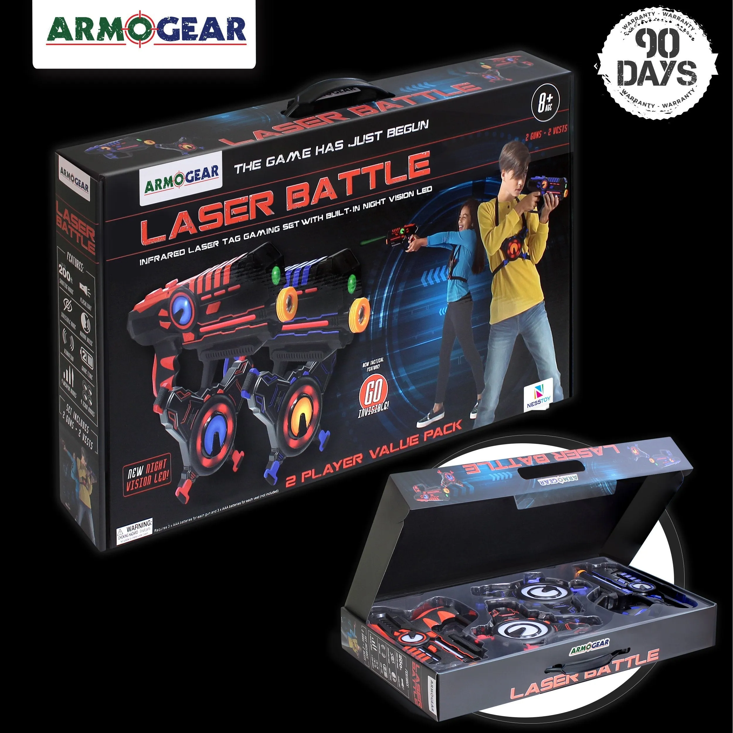 ArmoGear Infrared Laser Tag Guns & Vests - Laser Battle Game Pack Red & Blue Set of 2