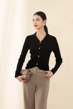 Black Slim Sweater with Buttons