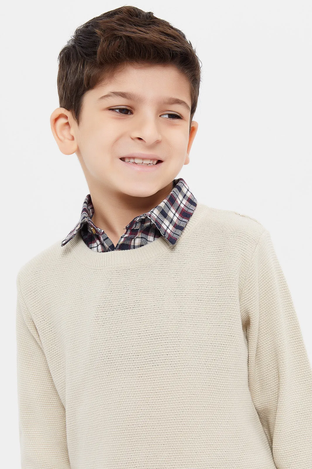 Boys Beige Shirt Jumper