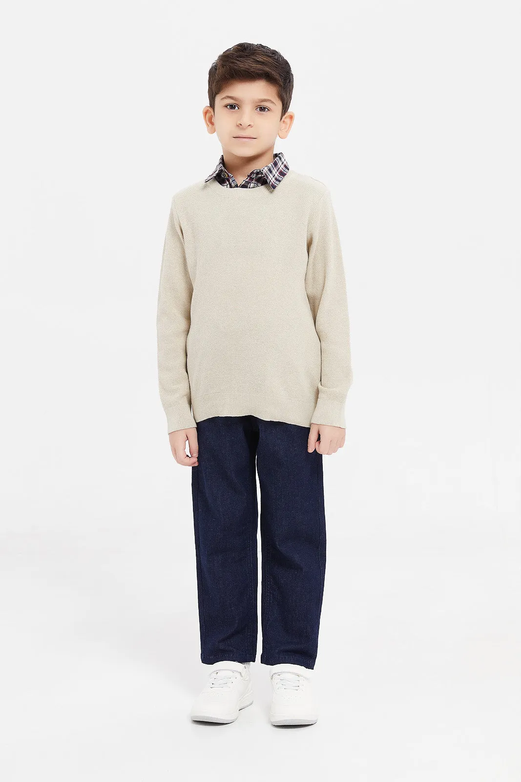 Boys Beige Shirt Jumper