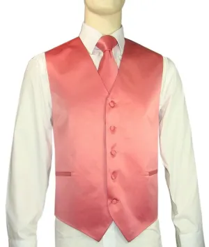 Brand Q. Men's Satin Coral Color Tuxedo Vest and Tie