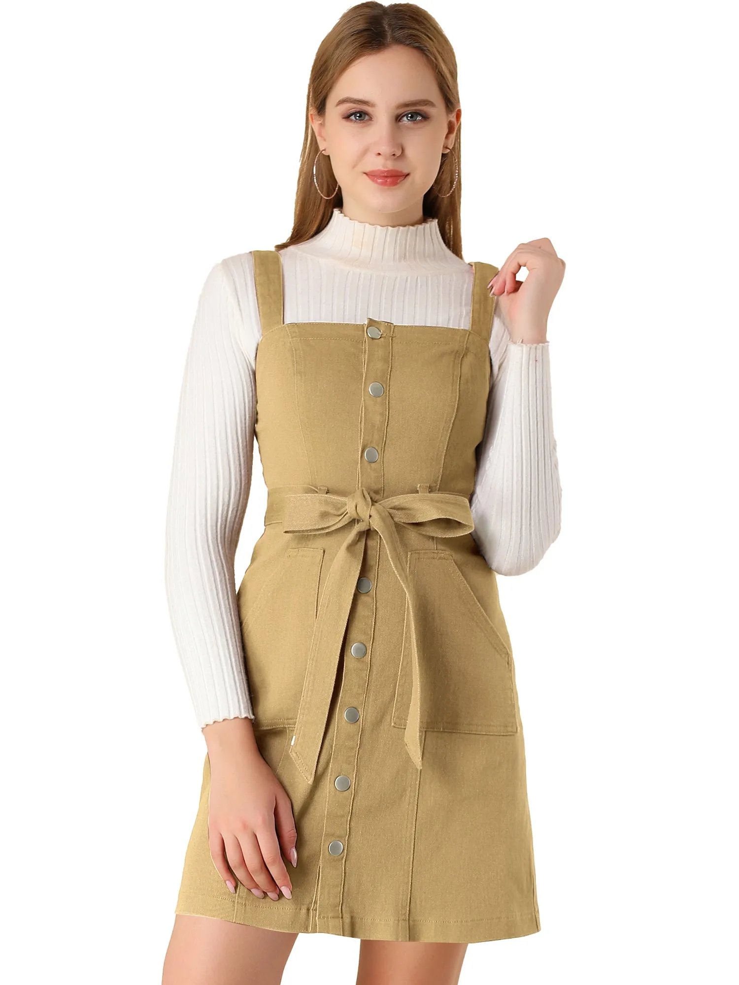 Classic Adjustable Strap A-Line Denim Overall Dress