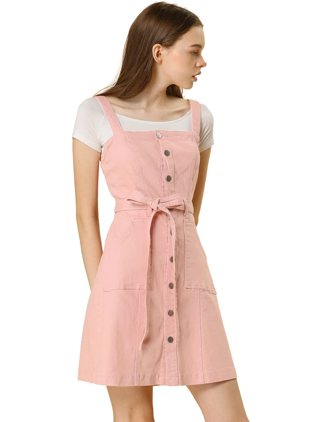 Classic Adjustable Strap A-Line Denim Overall Dress