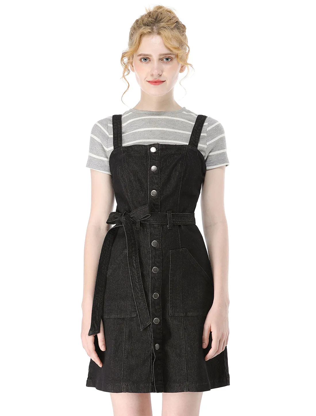 Classic Adjustable Strap A-Line Denim Overall Dress