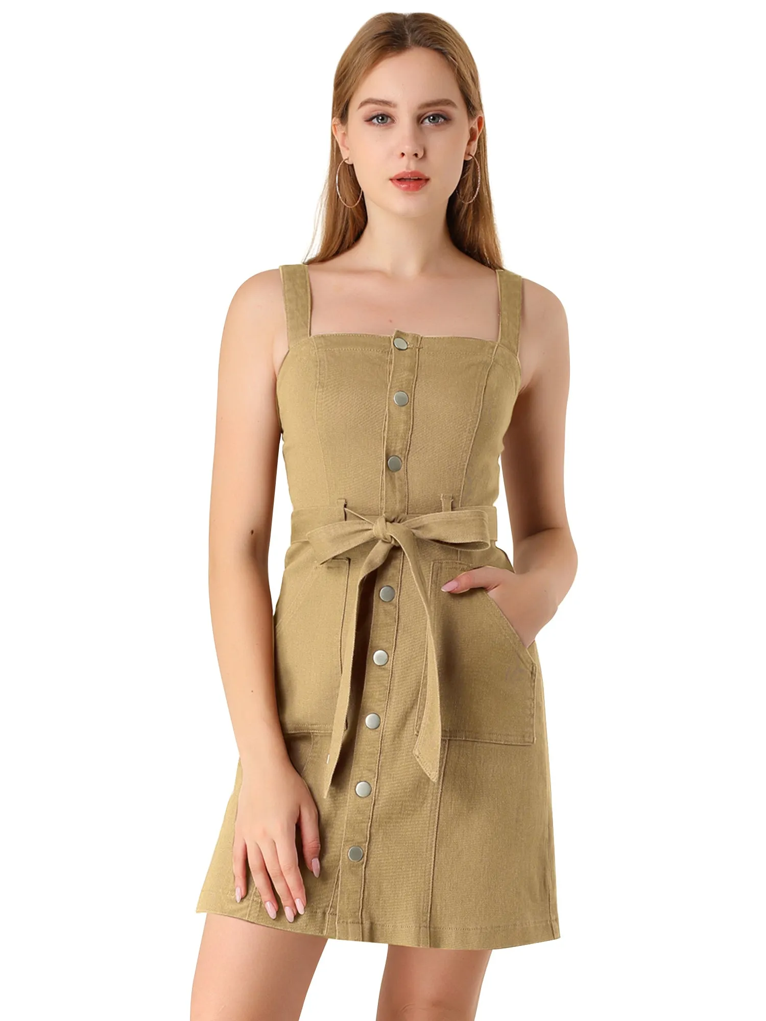 Classic Adjustable Strap A-Line Denim Overall Dress