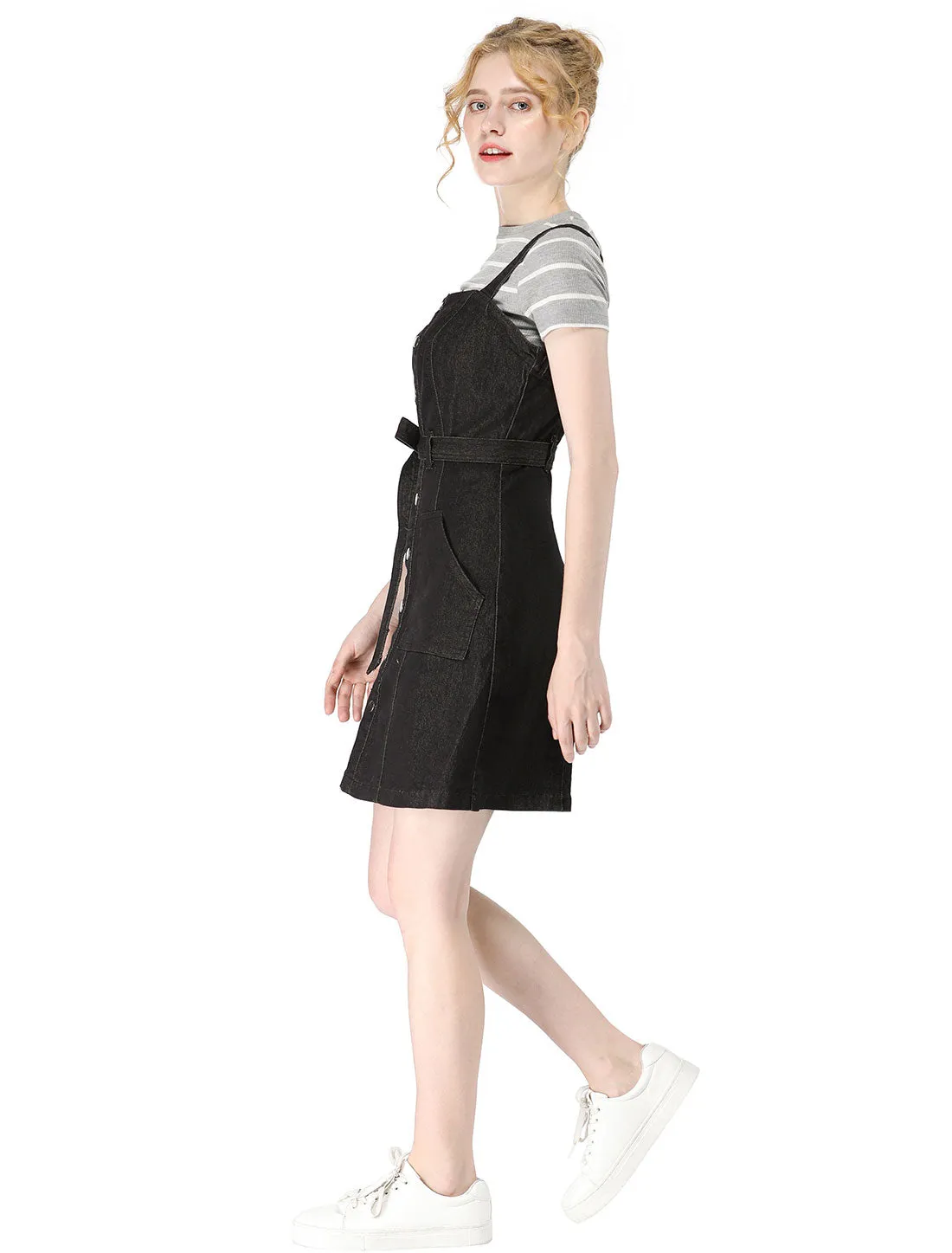 Classic Adjustable Strap A-Line Denim Overall Dress