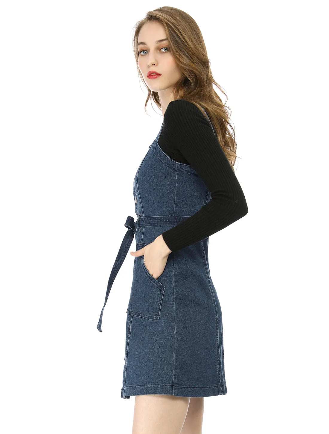 Classic Adjustable Strap A-Line Denim Overall Dress