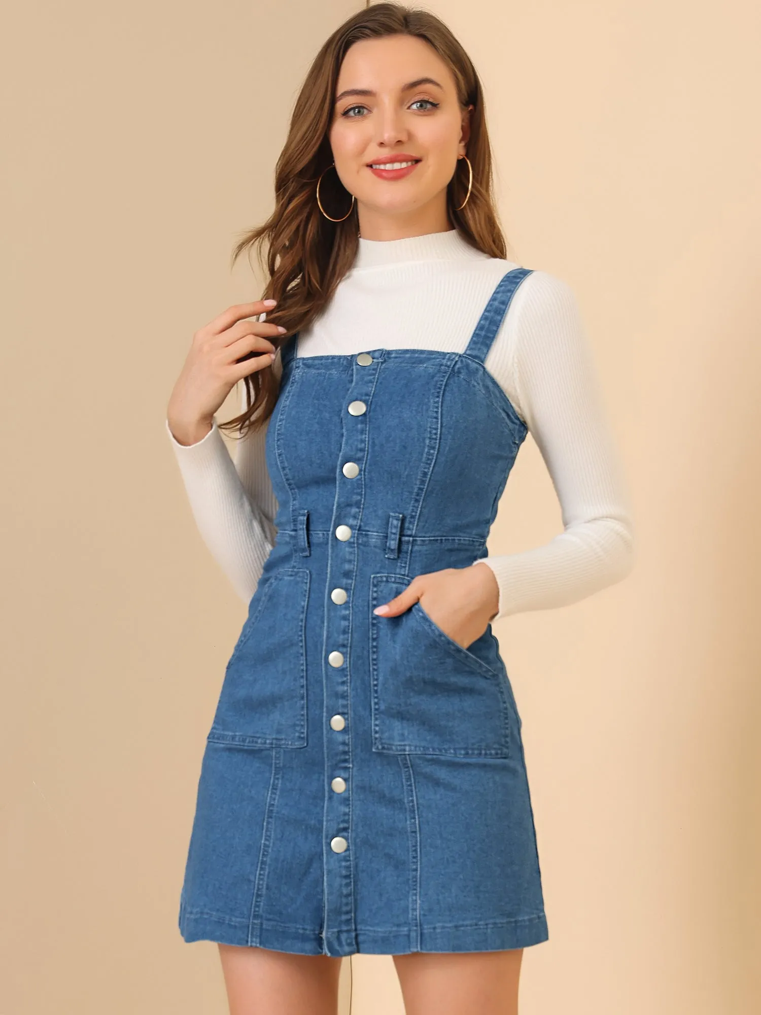 Classic Adjustable Strap A-Line Denim Overall Dress