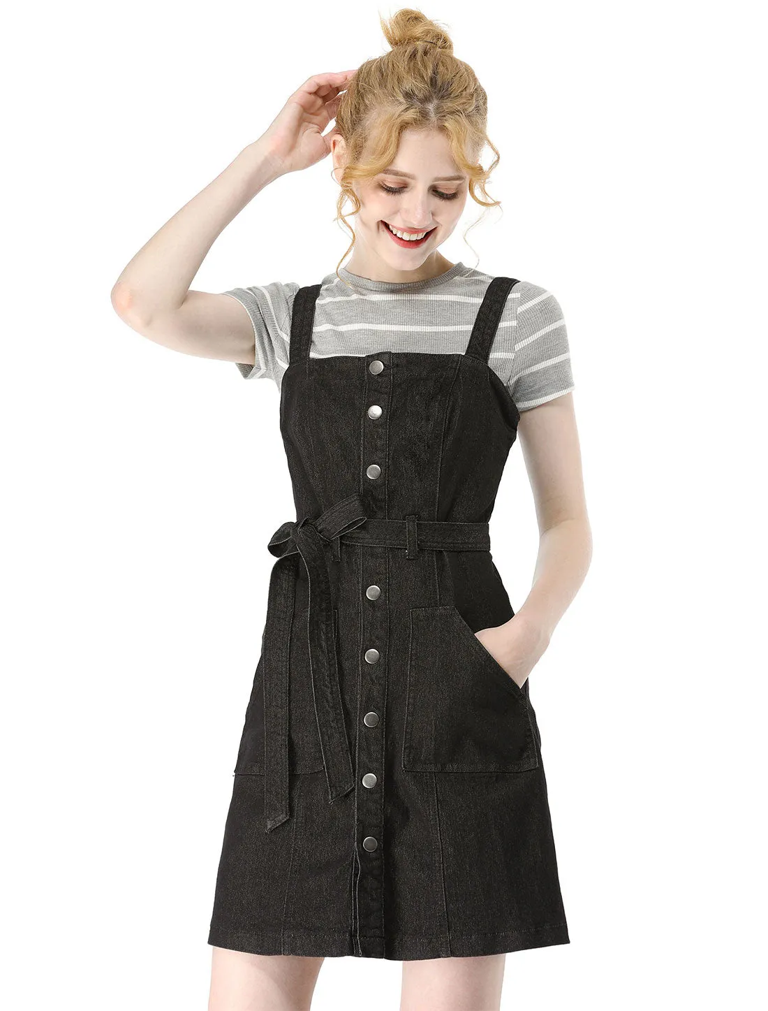 Classic Adjustable Strap A-Line Denim Overall Dress