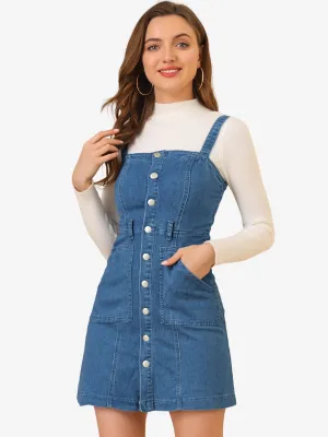 Classic Adjustable Strap A-Line Denim Overall Dress