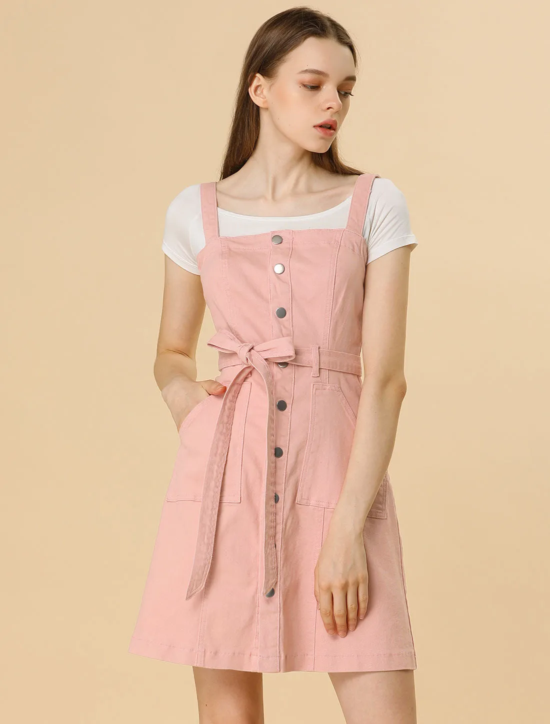 Classic Adjustable Strap A-Line Denim Overall Dress