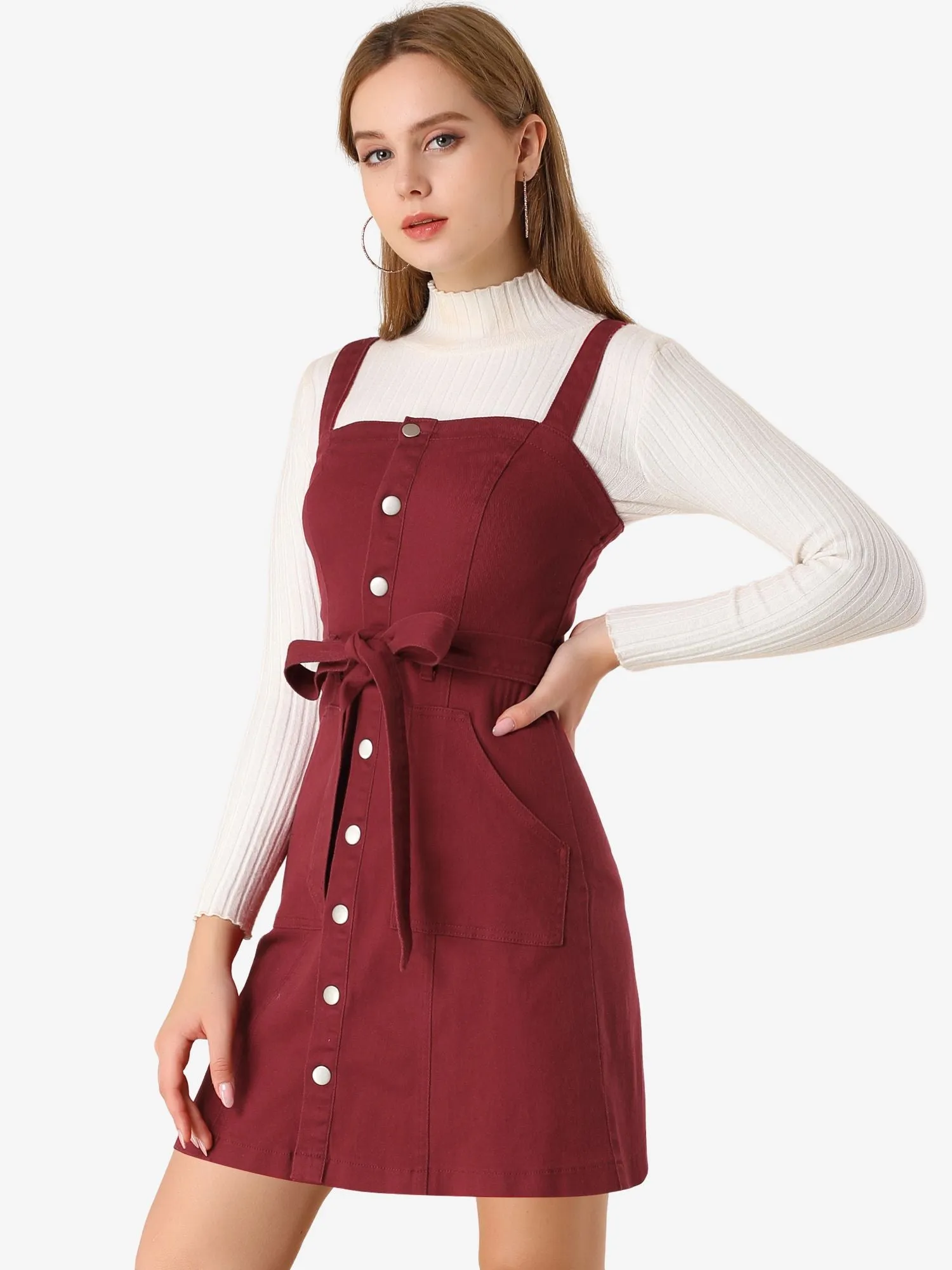 Classic Adjustable Strap A-Line Denim Overall Dress