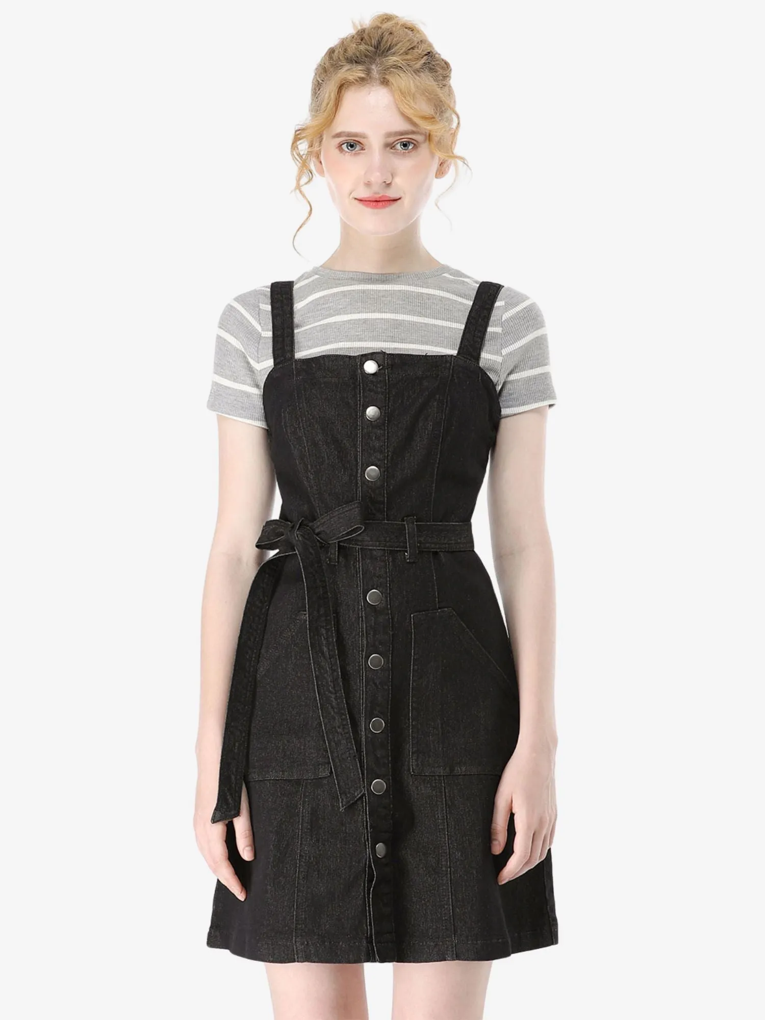 Classic Adjustable Strap A-Line Denim Overall Dress