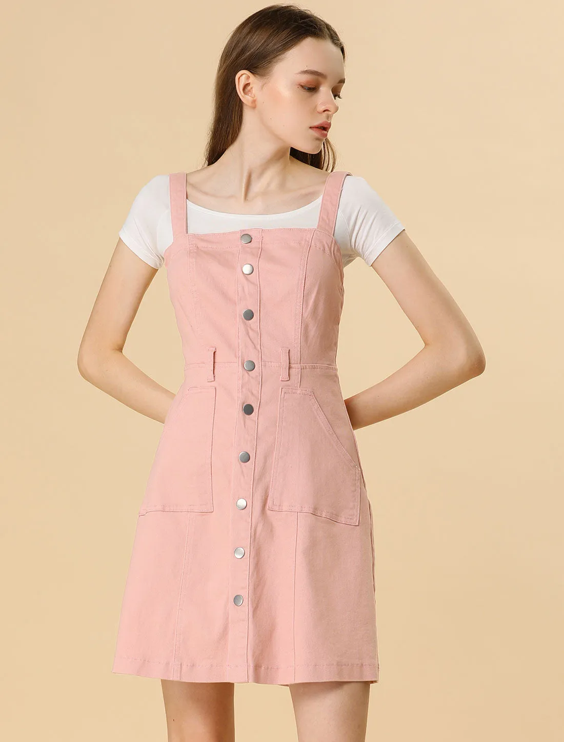 Classic Adjustable Strap A-Line Denim Overall Dress