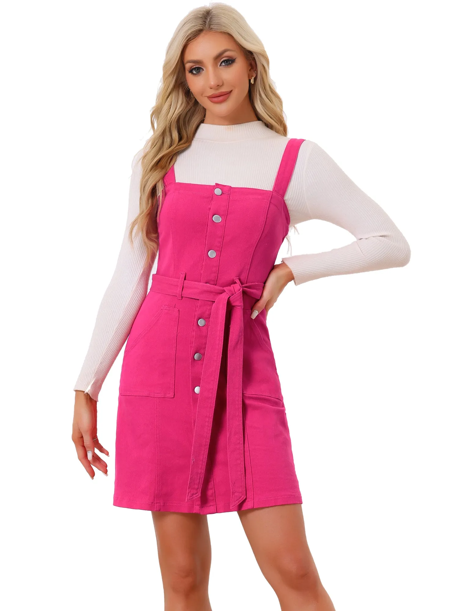 Classic Adjustable Strap A-Line Denim Overall Dress