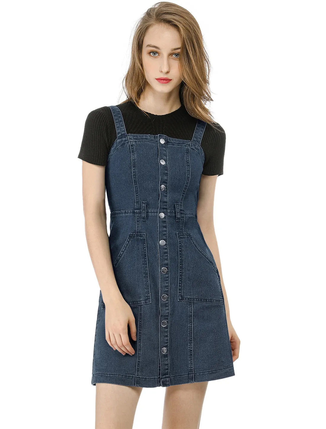 Classic Adjustable Strap A-Line Denim Overall Dress