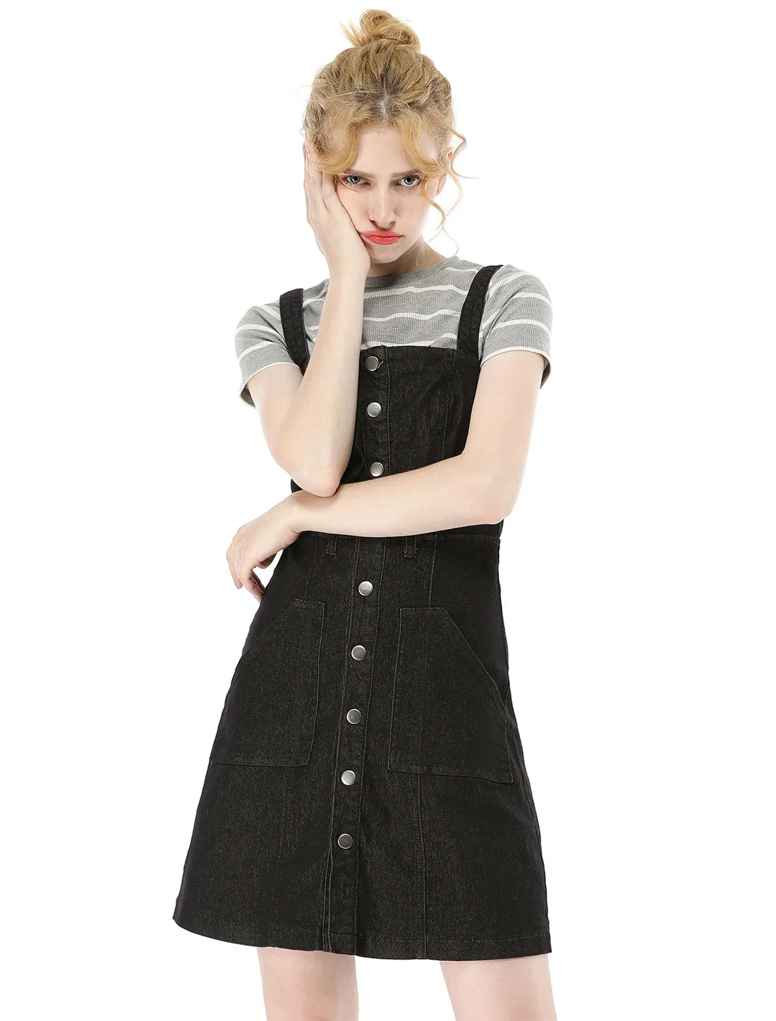 Classic Adjustable Strap A-Line Denim Overall Dress