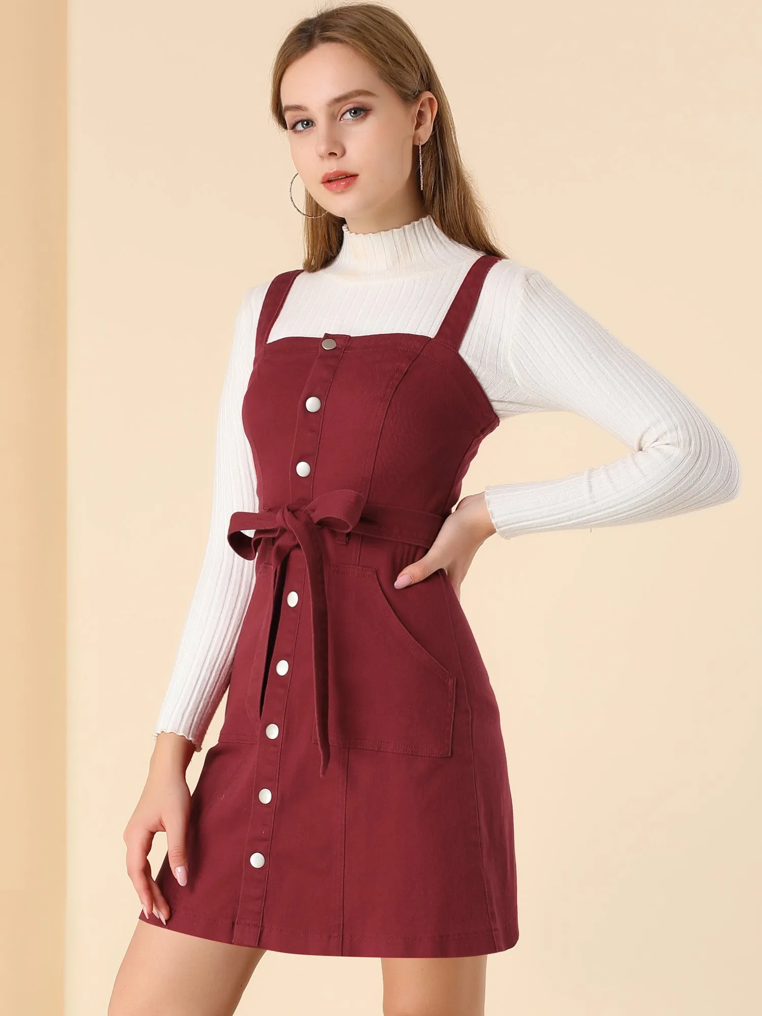 Classic Adjustable Strap A-Line Denim Overall Dress