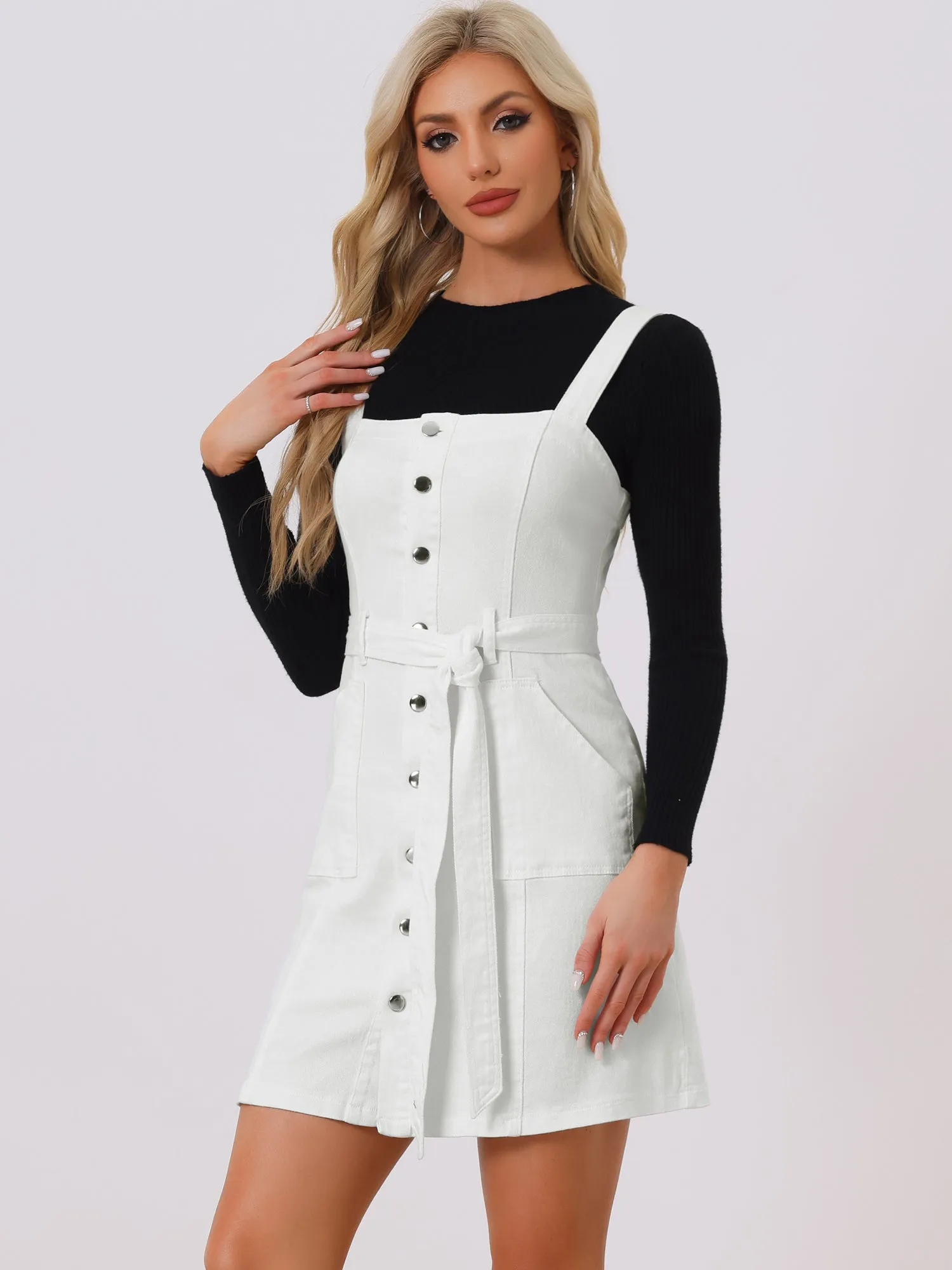 Classic Adjustable Strap A-Line Denim Overall Dress