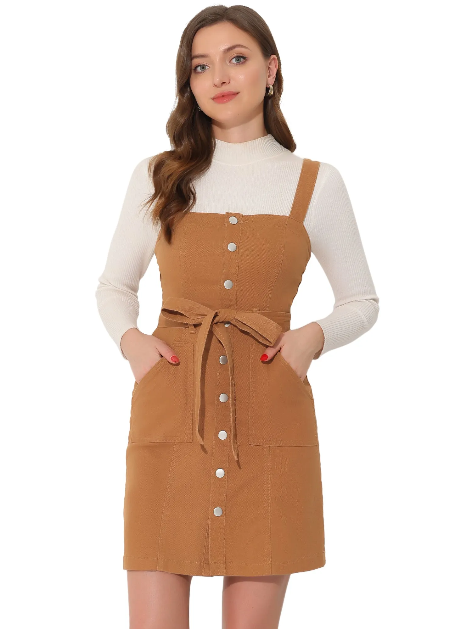 Classic Adjustable Strap A-Line Denim Overall Dress