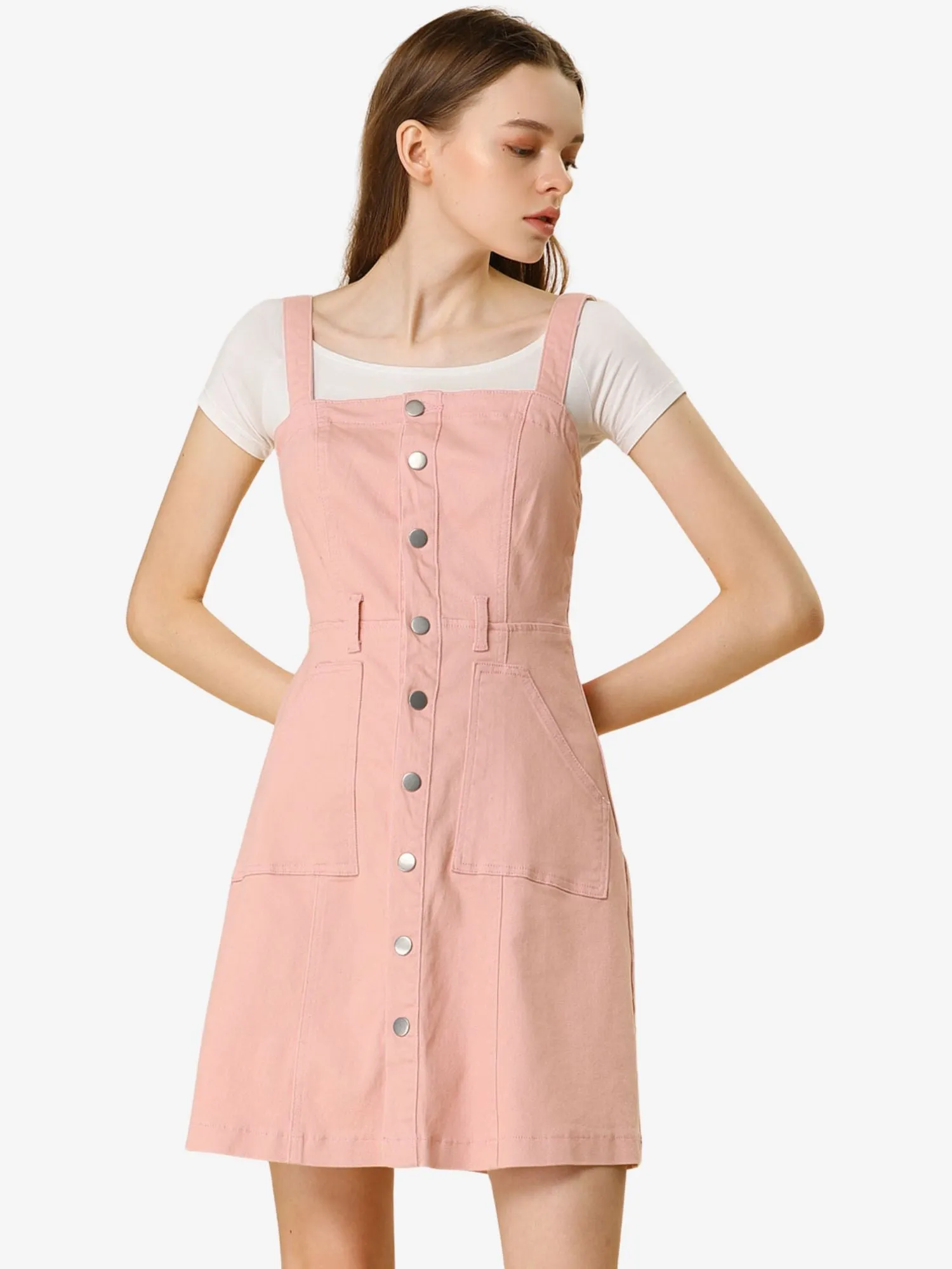 Classic Adjustable Strap A-Line Denim Overall Dress