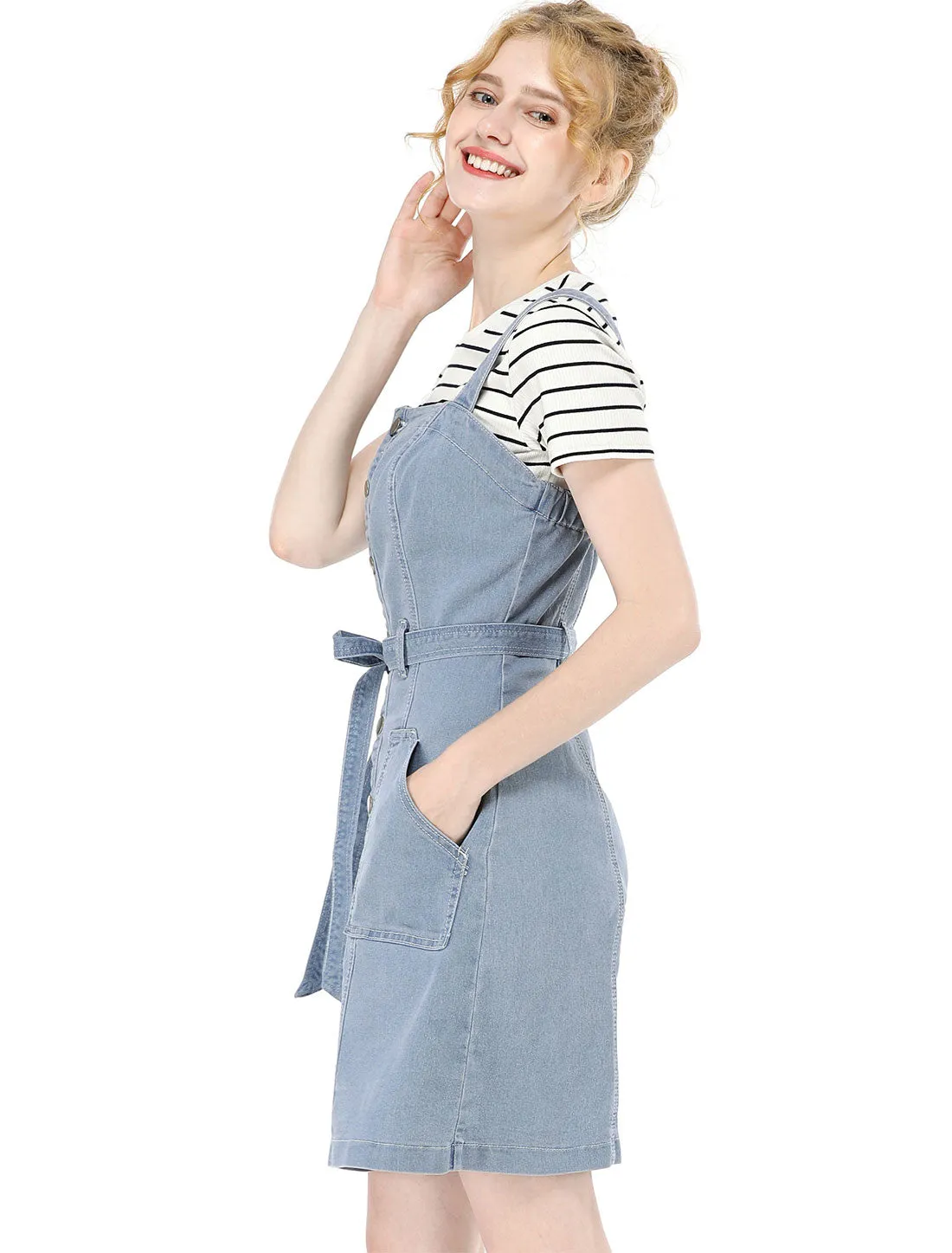 Classic Adjustable Strap A-Line Denim Overall Dress