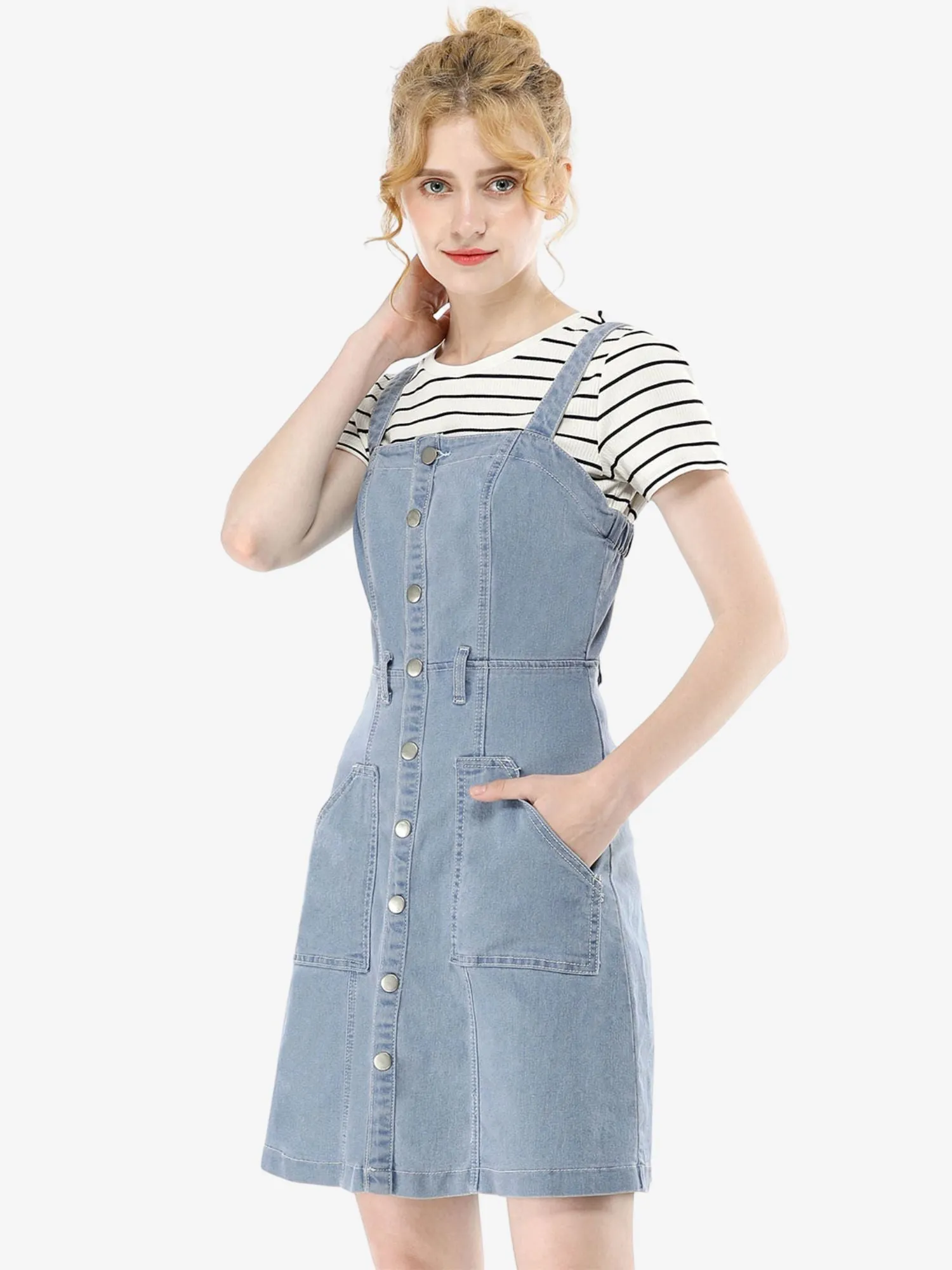 Classic Adjustable Strap A-Line Denim Overall Dress