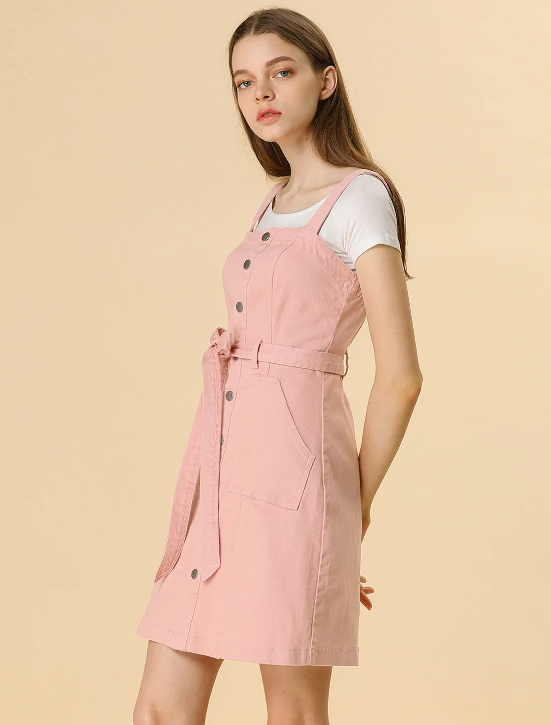 Classic Adjustable Strap A-Line Denim Overall Dress