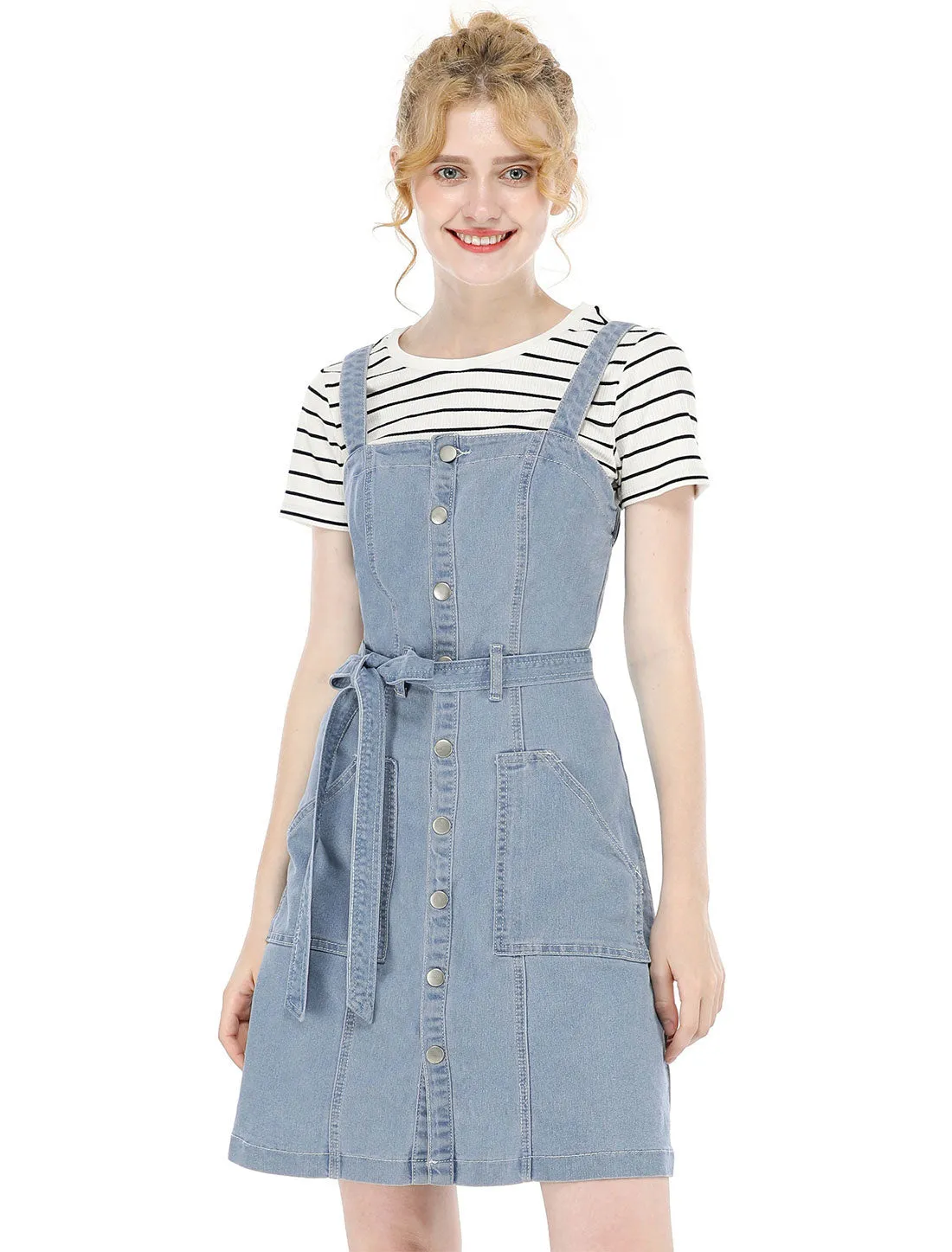 Classic Adjustable Strap A-Line Denim Overall Dress