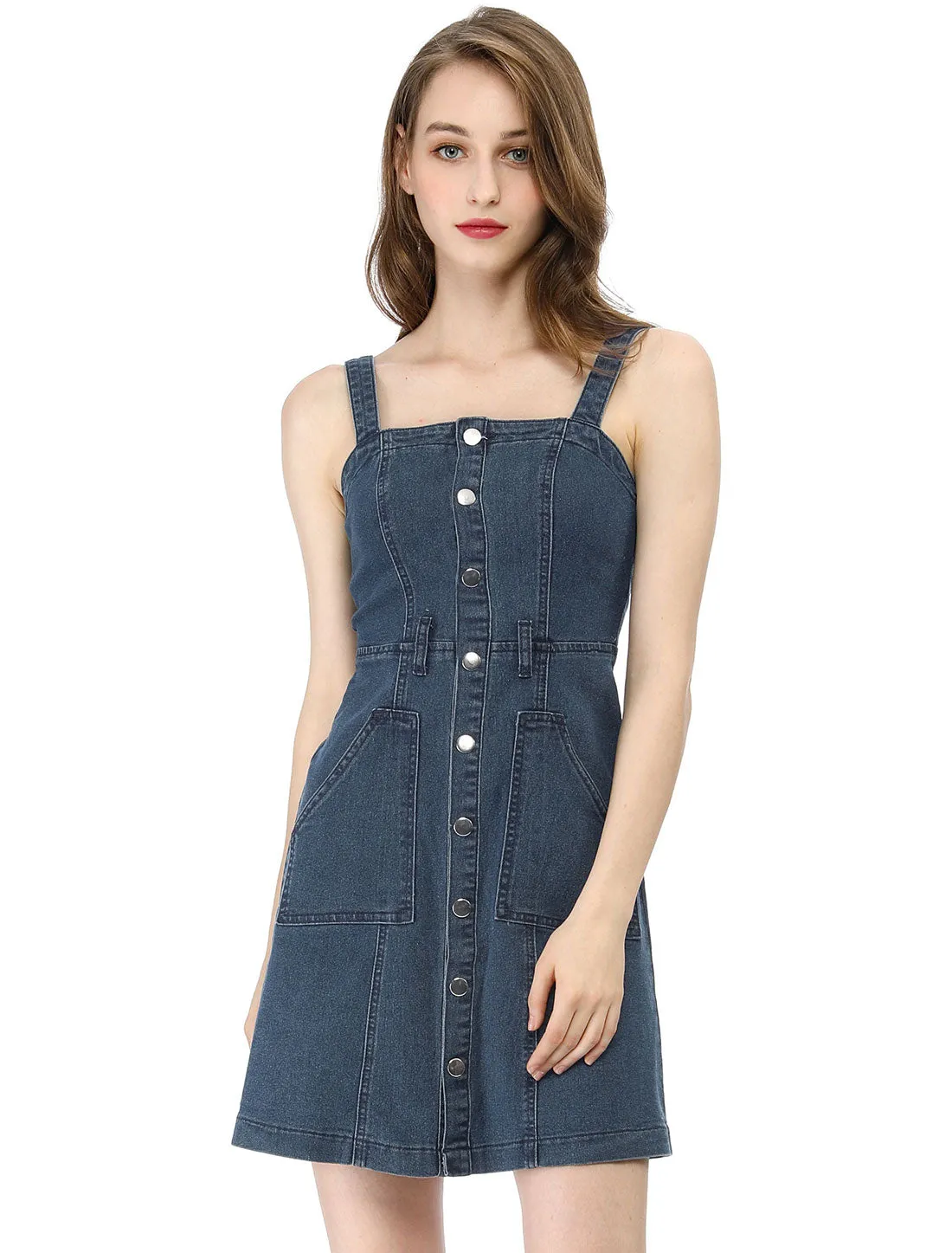 Classic Adjustable Strap A-Line Denim Overall Dress