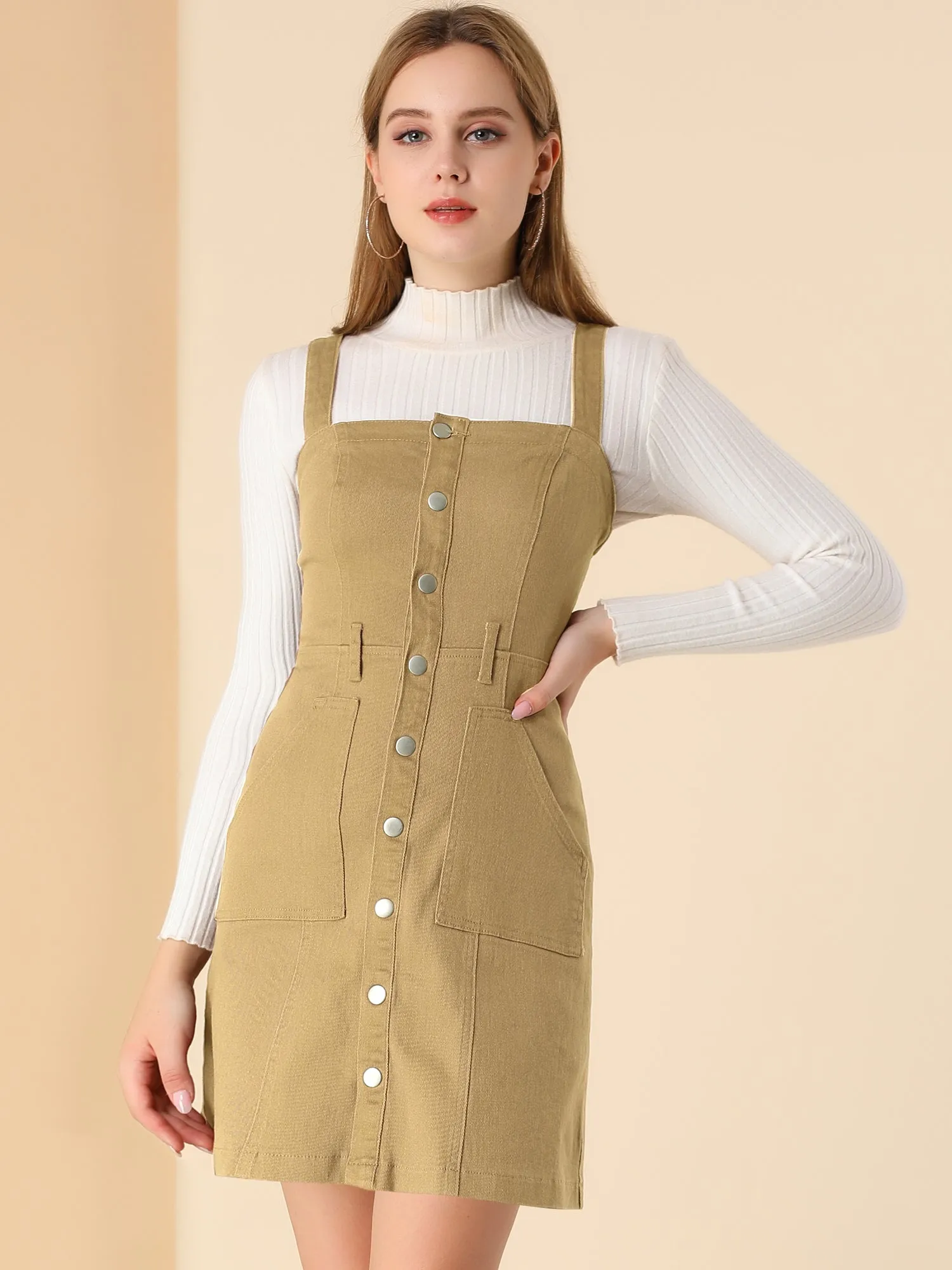 Classic Adjustable Strap A-Line Denim Overall Dress