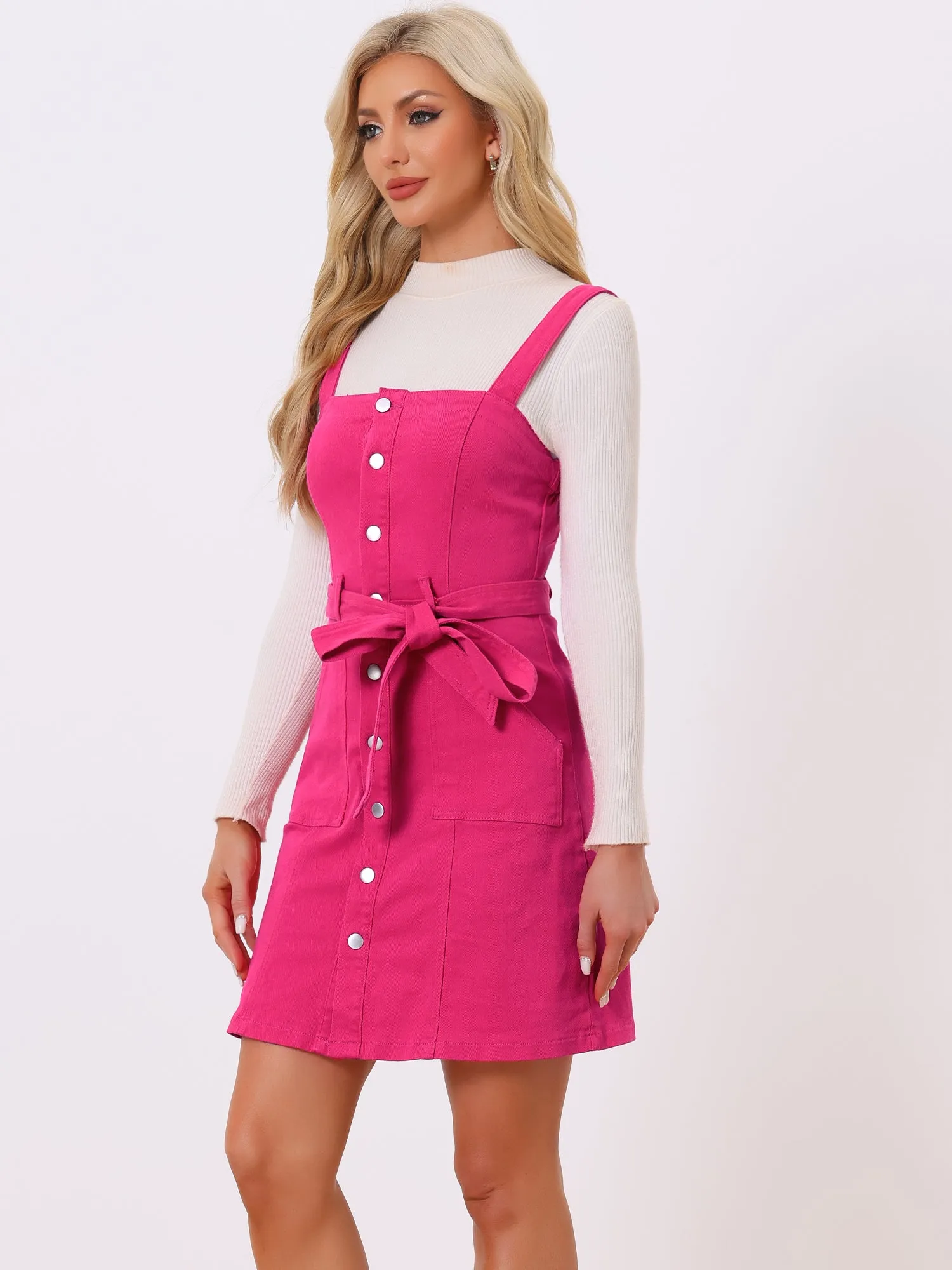 Classic Adjustable Strap A-Line Denim Overall Dress