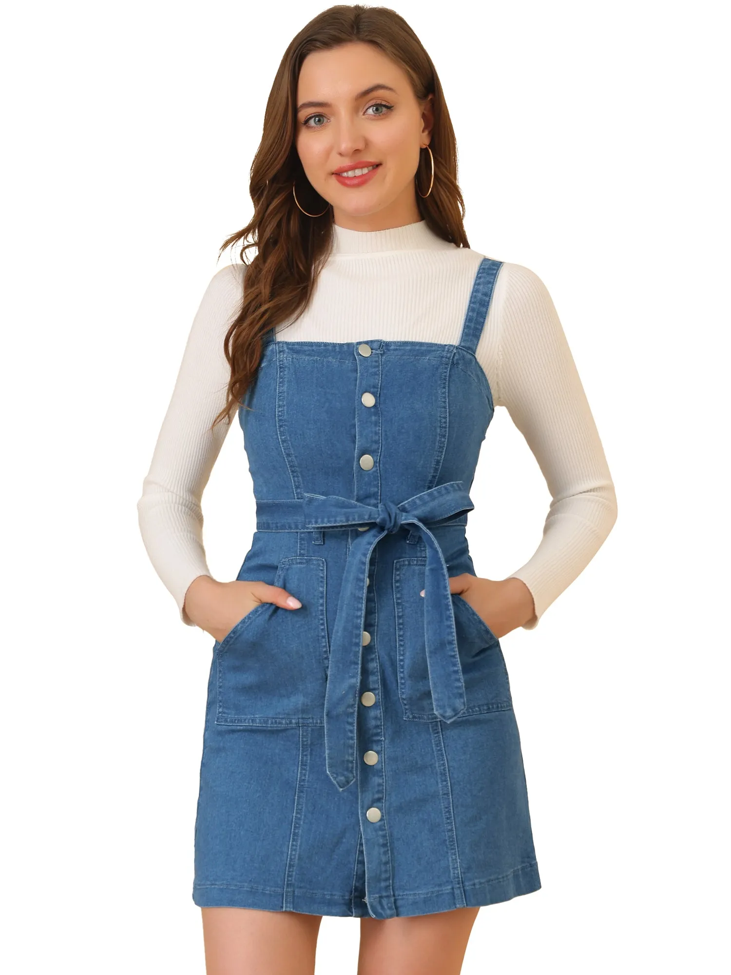 Classic Adjustable Strap A-Line Denim Overall Dress