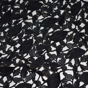 Classic Black Famous Designer Floral Bud/Leaf Lace Fabric