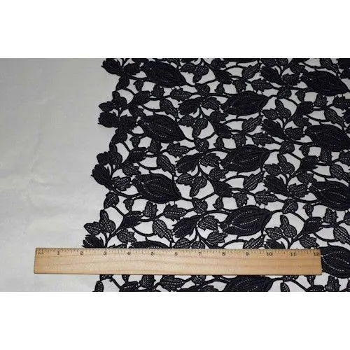 Classic Black Famous Designer Floral Bud/Leaf Lace Fabric