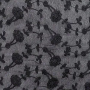 Classic Black Floral Embroidered Rayon Chiffon Woven Fabric