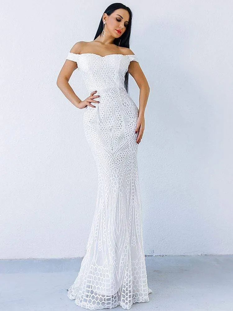 Classic Off Shoulder Sequin Prom Dress